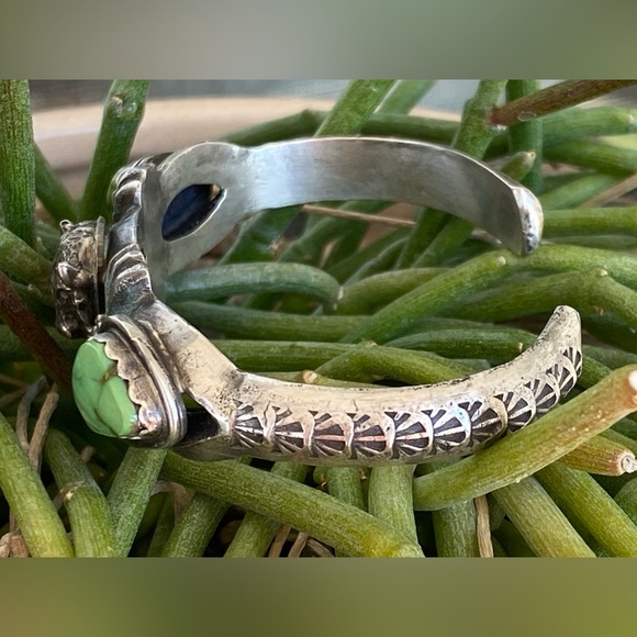 Sterling Turquoise & Buffalo Head Sandcast Cuff - Picture 5 of 8